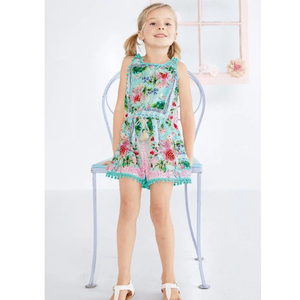 3T/4T NEW Hannah Banana Summer Soft Toddler Girls‎ Romper Super Cute Pom Poms